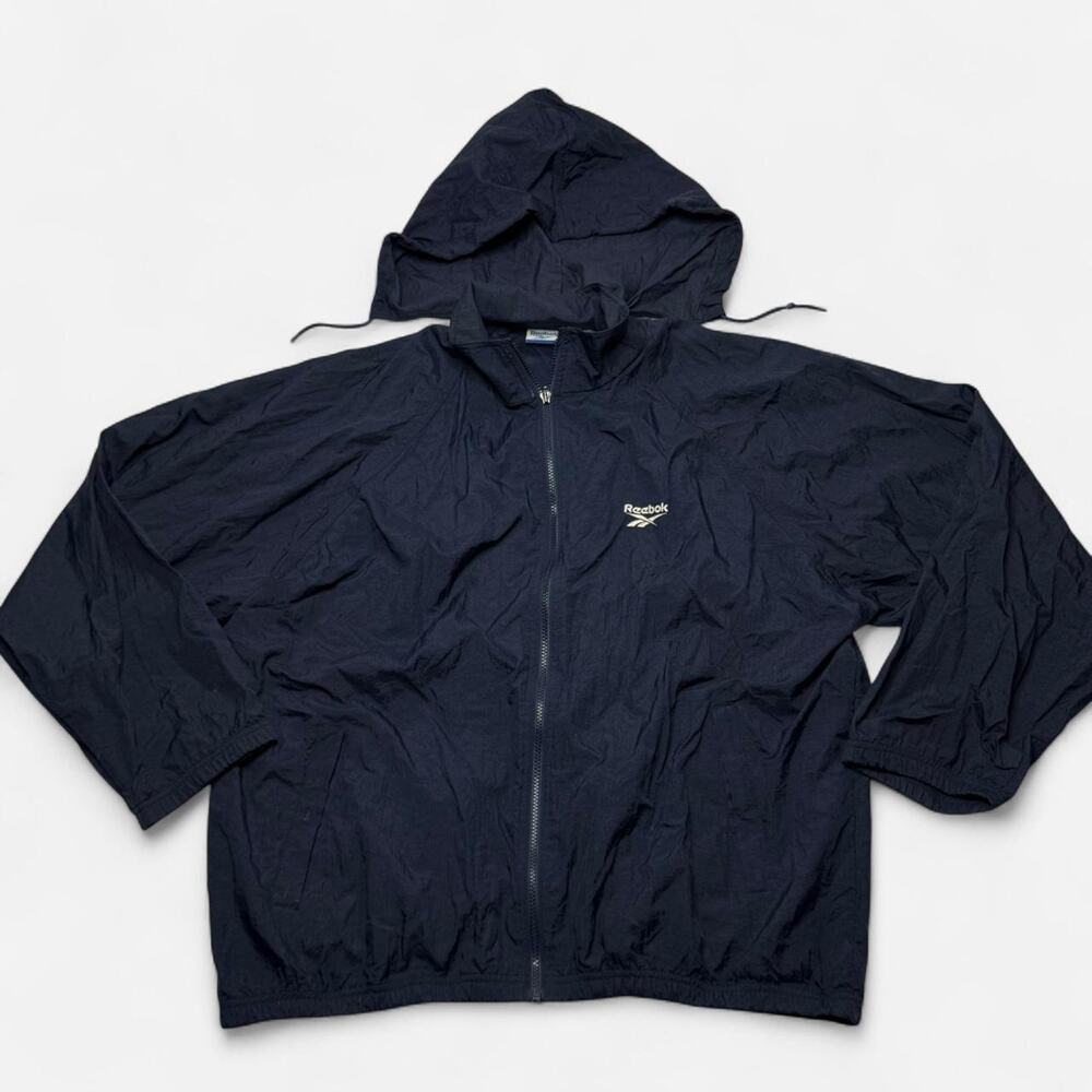 Reebok Navy Windbreaker Jacket XL Vintage Hooded Full Zip